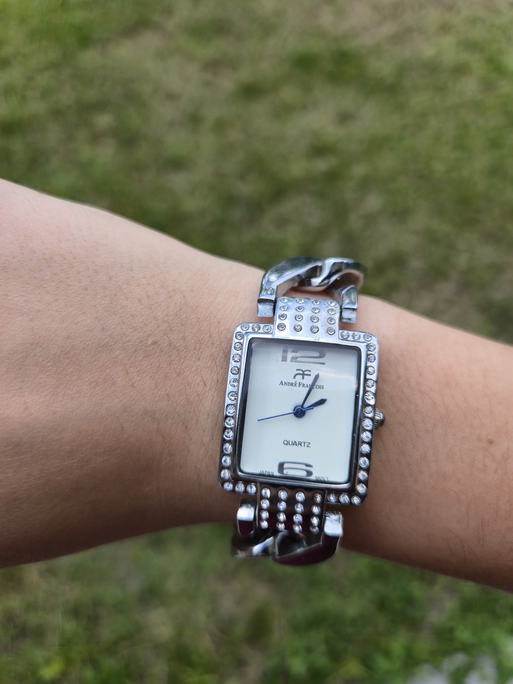 Y2K Silver Crystal-Trim Rectangle Women's Watch - Silver